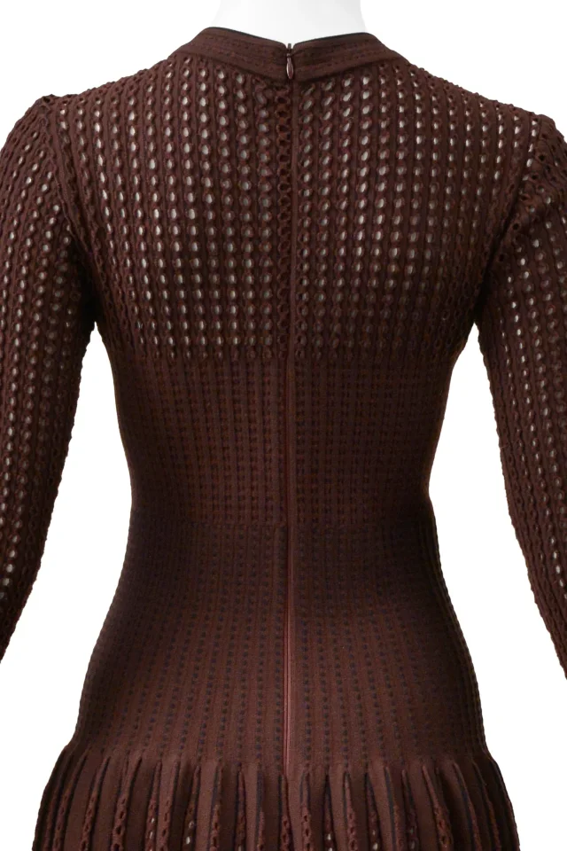 Alaïa Brown Laser Cut Fancy Knit Dress in Brown Wool from Resurrection Vintage, photo 7 of 12