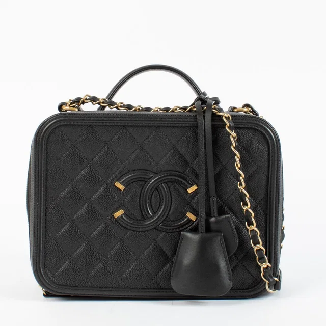 Chanel Black Caviar Large Vanity Filigree Bag in Black Caviar leather from Labellov