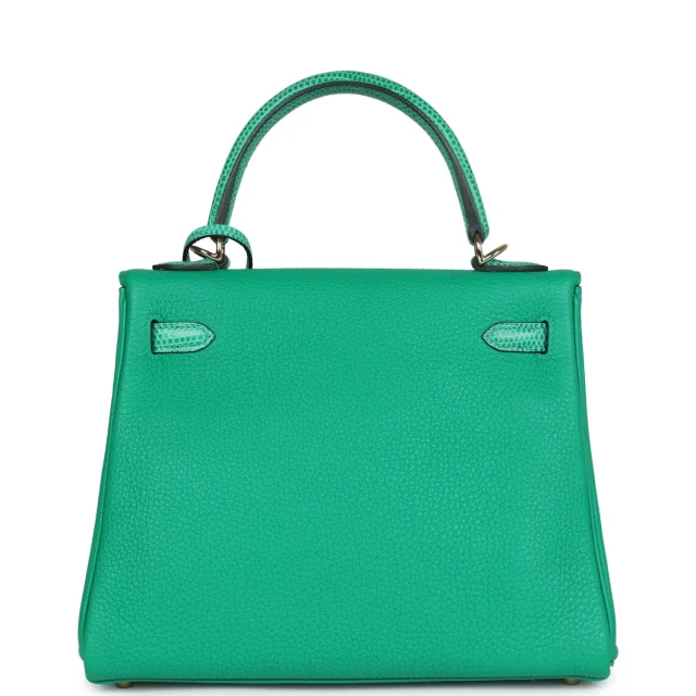 Hermès Kelly Retourne 25 Menthe Togo and Varanus Niloticus Lizard Touch Permabrass Hardware in Togo leather from Madison Avenue Couture, photo 4 of 9