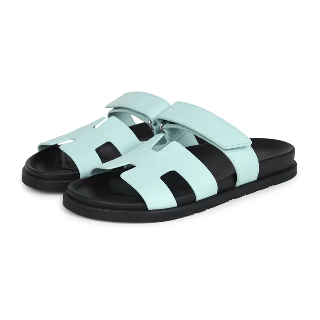 Hermès Chypre Techno Sandals Bleu Cristaux Epsom Palladium Hardware 39 EU in Blue Epsom leather from Madison Avenue Couture
