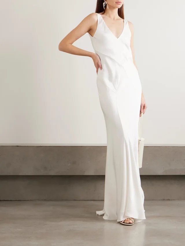 OLIVIA VON HALLE Paloma open-back silk-satin gown in White, photo 2 of 2 from NET-A-PORTER (Canada)