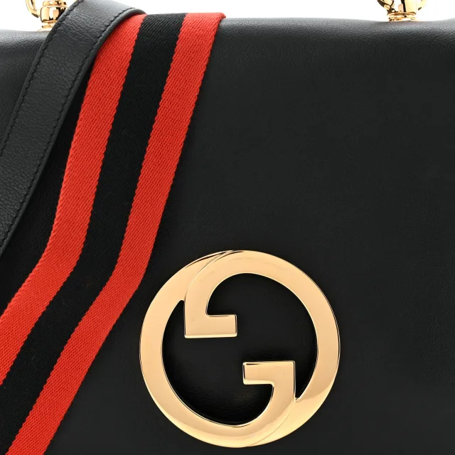 Gucci Roxy Calfskin Web Medium Blondie Top Handle Shoulder Flap Bag Black in Black Calfskin from FASHIONPHILE, photo 8 of 10