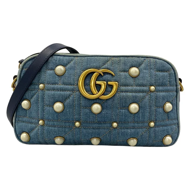 Gucci Shoulder Bag GG Marmont Blue in Blue Denim from The Reluxe