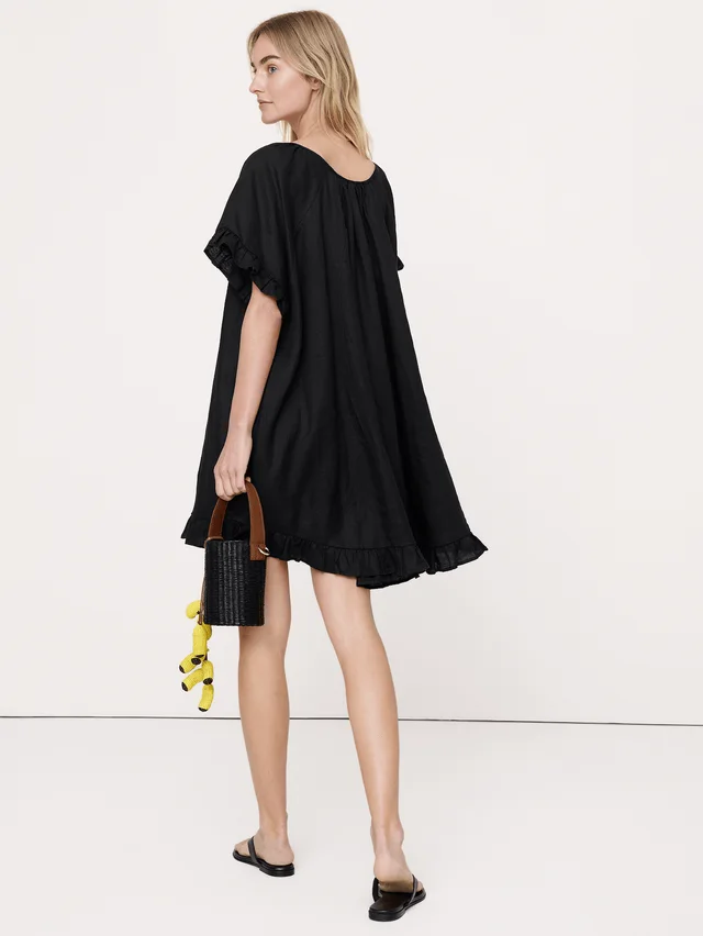 Banana Republic Ruffle Trim Mini Dress in Black (100% Linen), photo 2 of 4 from Banana Republic (Canada)