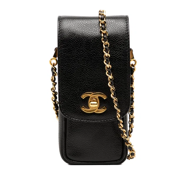 Black Chanel CC Caviar Phone Crossbody in Black Caviar leather from Designer Revival