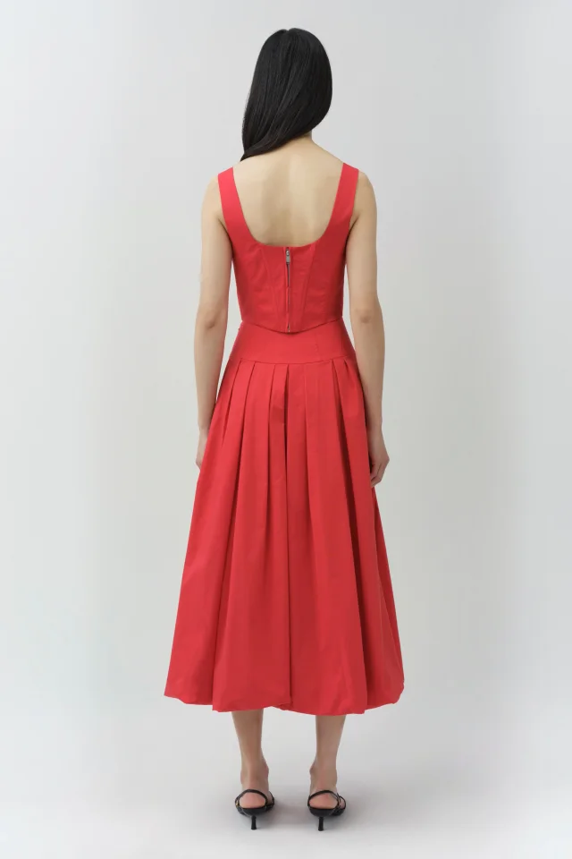 SIMKHAI Winsor Cotton Midi Skirt in Scarlet Cotton Poplin, photo 5 of 6 from SIMKHAI