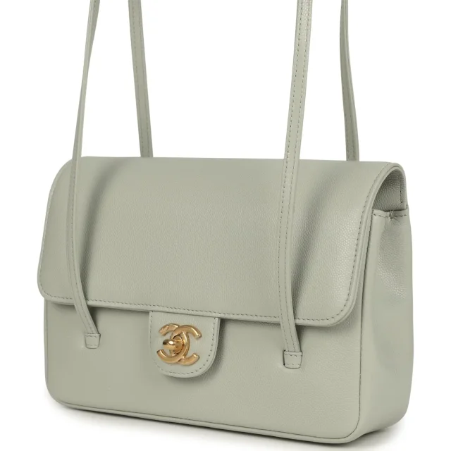 Chanel Small Preppy Coco Flap Bag Light Green Shiny Caviar Brushed Gold Hardware in Green Caviar leather from Madison Avenue Couture, photo 5 of 10