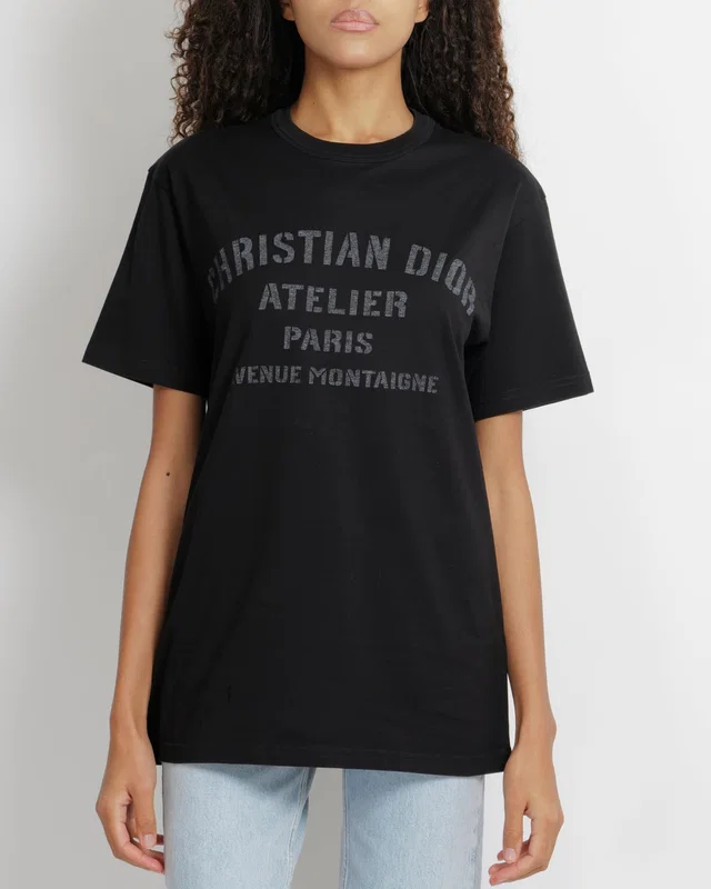 Dior Black Short-Sleeved Oversized T-Shirt with Grey Logo Print Size XS (UK 6) in Black from Sellier