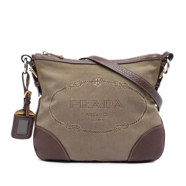 Beige Prada Canvas Canapa Logo Crossbody in Beige Canvas from Designer Revival