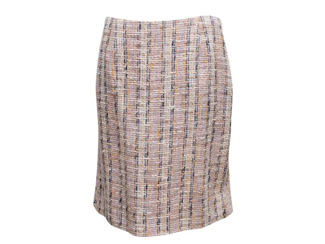 Cream & Multicolor Valentino Cotton Tweed Knee-Length Skirt Size US 10 in White Tweed from Designer Revival