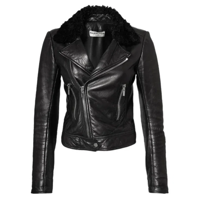 Balenciaga Black Leather Moto Jacket in Black Leather from HEWI