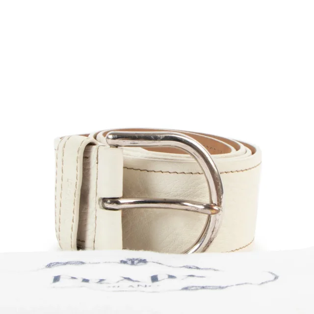 Prada Grained Leather Belt - Size 90 in White Caviar leather from Labellov, photo 4 of 4