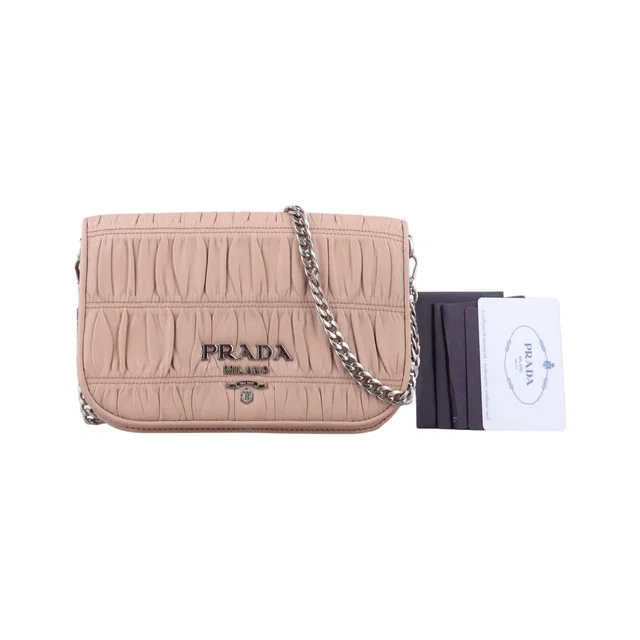 Prada Gather Pink Leather Messenger Bag in Pink Leather from The Reluxe