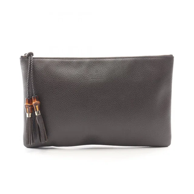 Gucci Clutch Bamboo Dark Brown Leather Tassel in Brown Leather from The Reluxe
