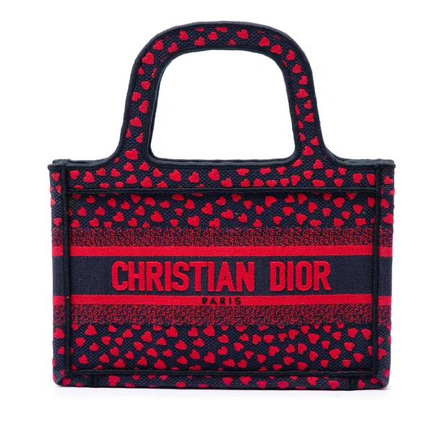 Black Dior Mini Embroidered Canvas Pop Heart I Love Paris Book Tote Handbag in Black Canvas from Designer Revival