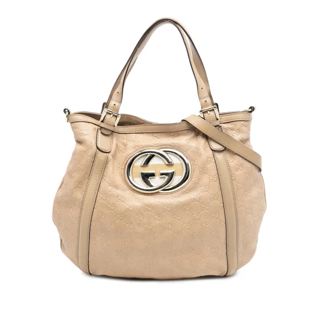 Brown Gucci Medium Guccissima Web Britt Satchel in Brown Leather from Designer Revival
