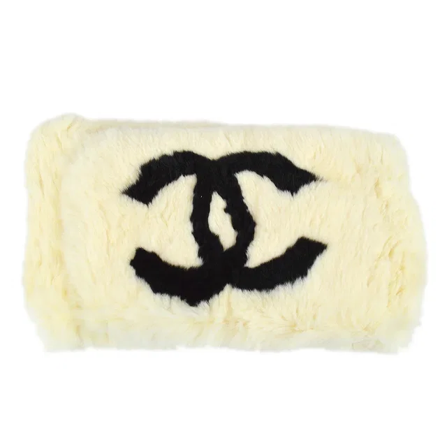 Chanel Fur Shawl Muffler Stole White Small Good in White from AMORE Vintage Tokyo