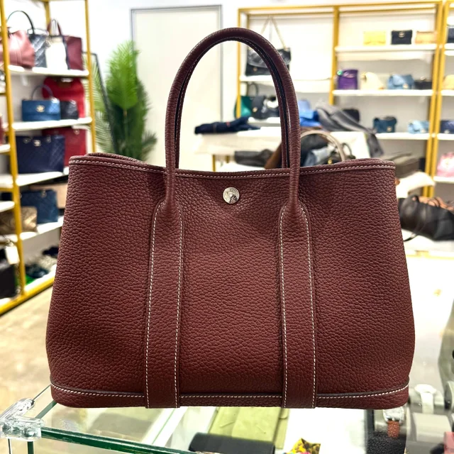 Hermès Burgundy Color Leather 30 Garden Party Tote Bag In Palladium Hw from Luxury Promise