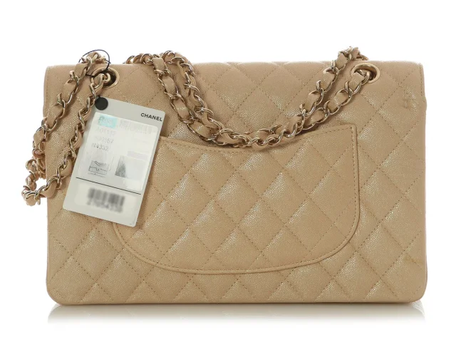 Chanel Medium/Large Iridescent Beige Quilted Caviar Classic Double Flap in Beige Caviar leather from Ann's Fabulous Finds, photo 5 of 10