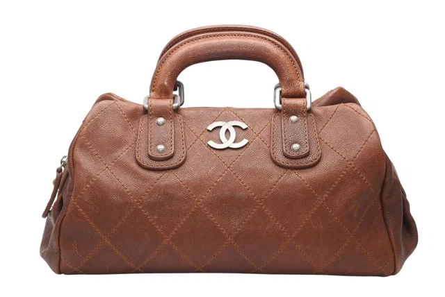 Chanel Handbag CC Logo Caviar Leather Brown Quilted in Brown Caviar leather from The Reluxe