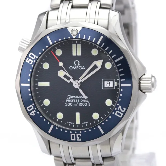 Omega Seamaster Professional 300M Steel Mid Size Watch 2561.80 Polished in Blue from Elady