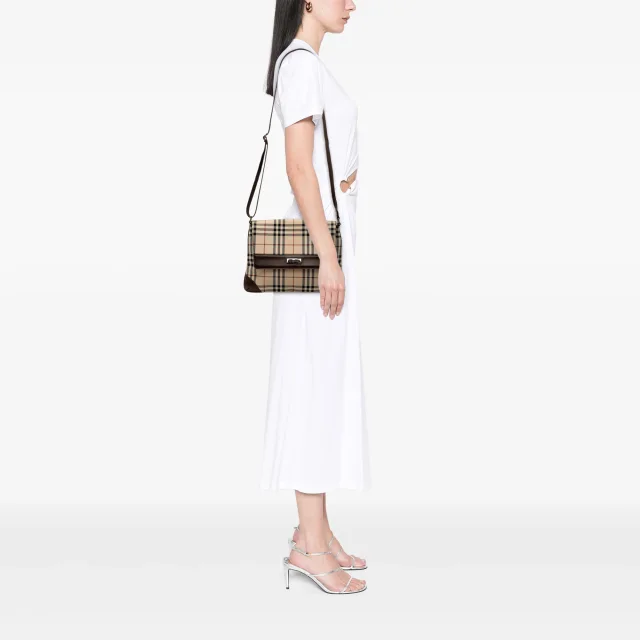 Beige Burberry House Check Canvas Flap Crossbody in Beige Canvas from Designer Revival, photo 6 of 6