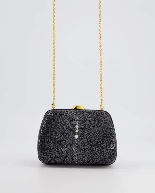 Dior Vintage Grey and White Stingray Small Clutch Bag with Gold Chain in White from Sellier