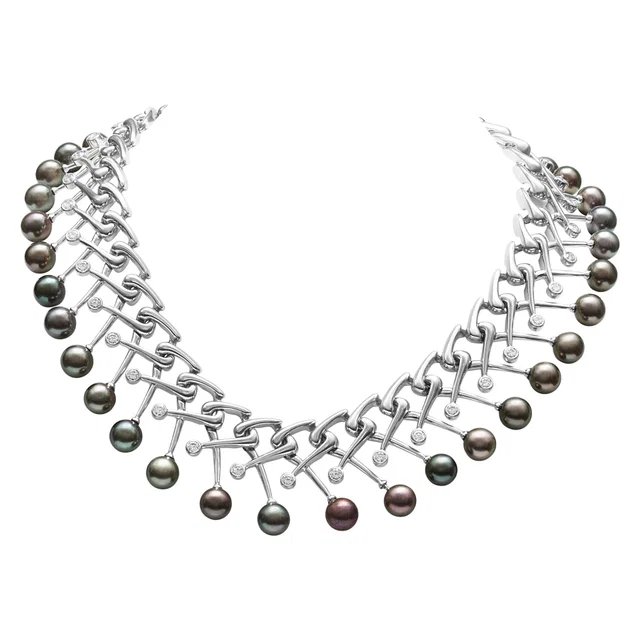Mikimoto necklace in 18k white gold with Black South Sea cultured pearls and diamonds in Black White Gold from Gray And Sons