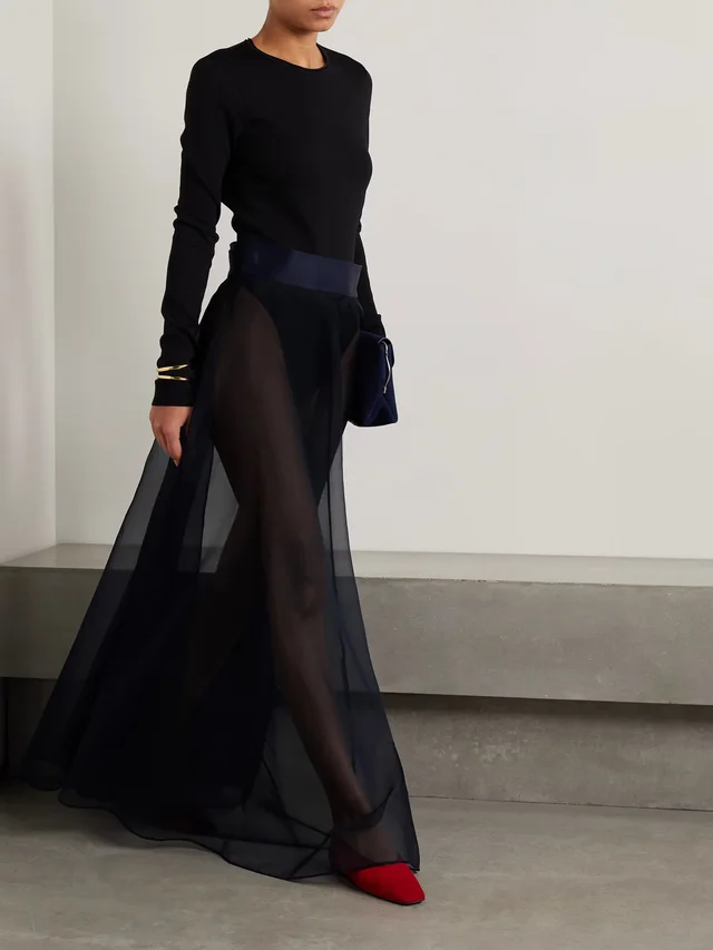 ESSE STUDIOS Aire satin-trimmed silk-organza maxi skirt in Blue, photo 2 of 2 from NET-A-PORTER (Canada)