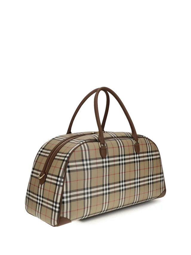 Burberry Archival Check Cotton Top Handle Bag — Beige in Beige Calfskin from HEWI, photo 2 of 2