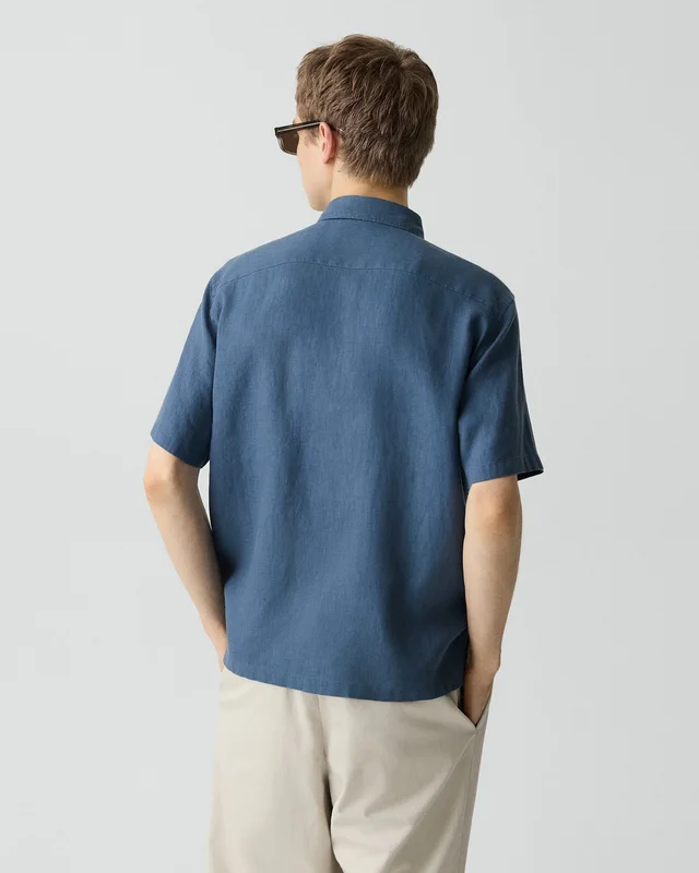 Theory Irving Short-Sleeve Shirt in Relaxed Linen in BERING 100% Linen, photo 3 of 12 from Theory