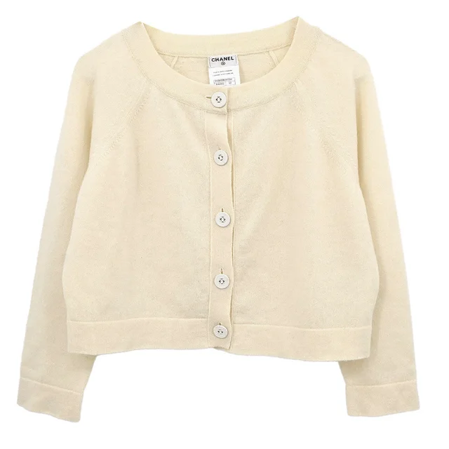 Chanel 2014-2015 Cardigan Ivory #42 in White Cashmere from AMORE Vintage Tokyo