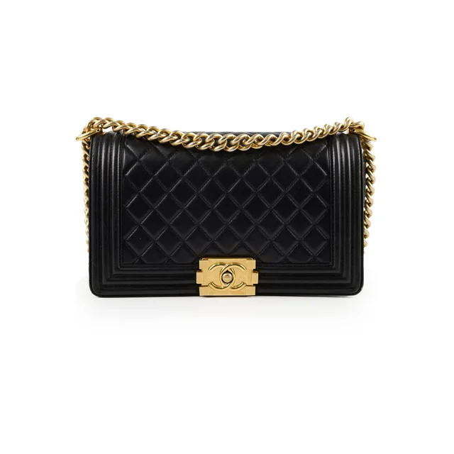 Chanel Old Medium Boy Black in Black Lambskin from The Purse Affair