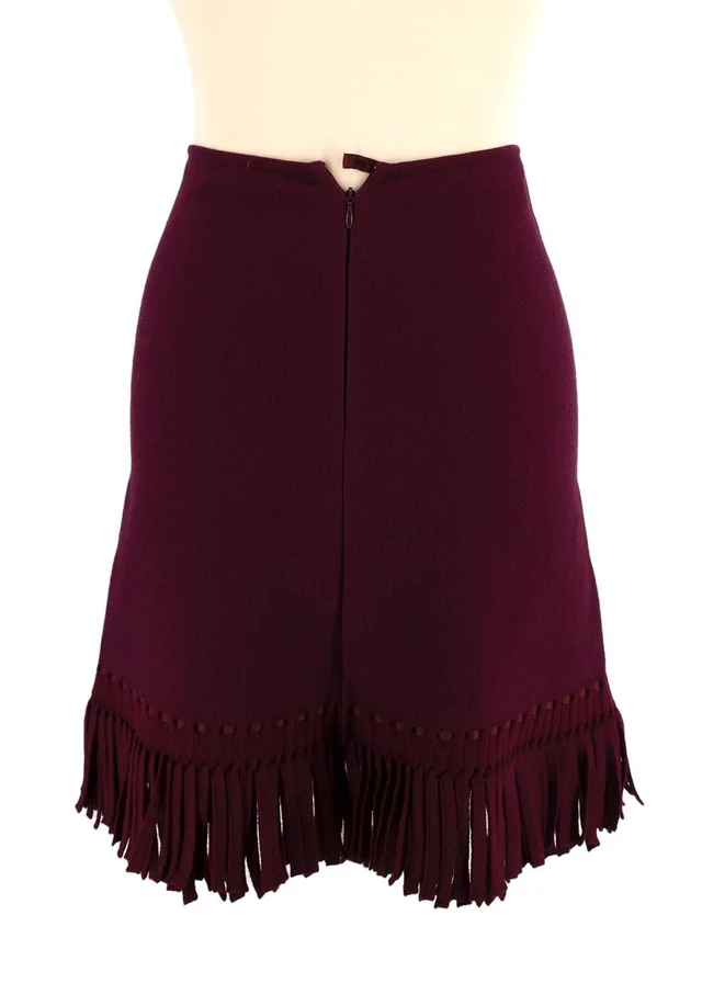 Alaïa Burgundy Fringe Trimmed Mini Skirt in Burgundy Wool from HEWI, photo 2 of 2