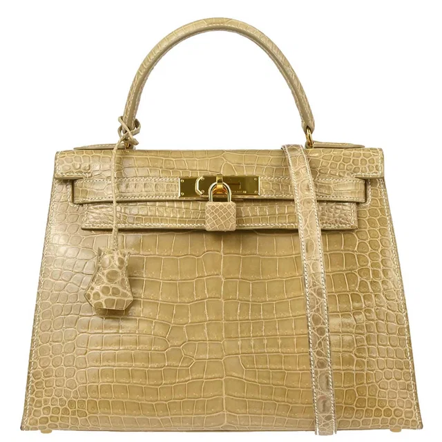 Hermès Poussiere Porosus Lisse Kelly 28 Sellier Shoulder Handbag in Crocodile from AMORE Vintage Tokyo