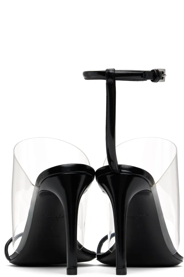 ALAÏA Black Asymmetric Heeled Sandals, photo 2 of 4 from SSENSE