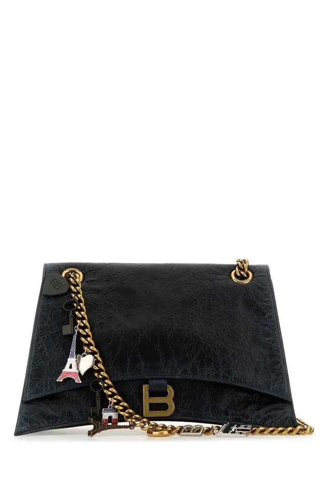 Balenciaga Crush Chain Shoulder Bag — Black in Black Calfskin from HEWI