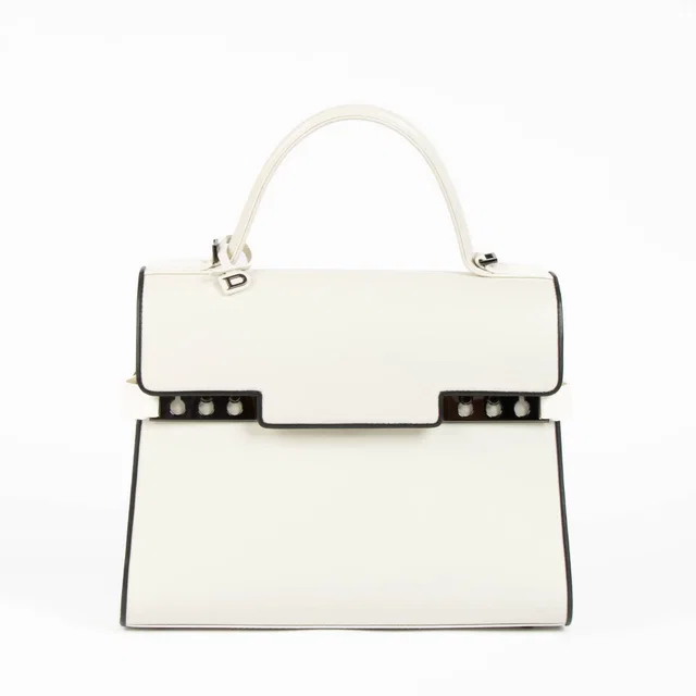 Delvaux Ivory/Black Box Calf Illusion Tempête MM in Black Box leather from Labellov