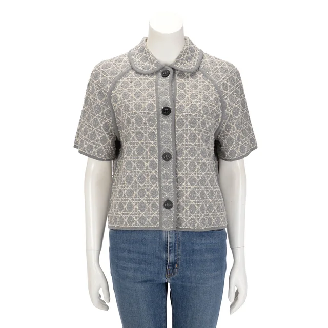 Dior Knit Macrocannage Short-Sleeved Jacket FR 42 in Grey Tweed from Blue Spinach