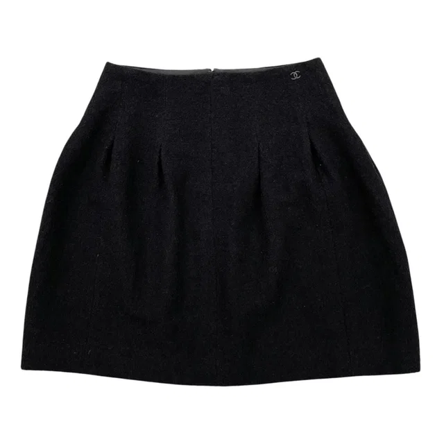 Chanel Trapezoid Skirt CC Logo 36 Black in Black Silk from The Reluxe
