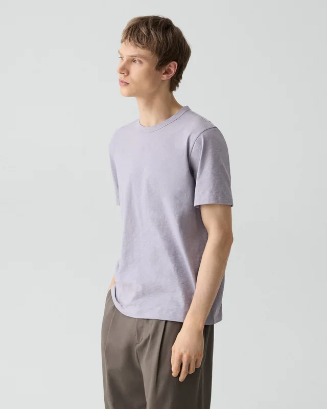 Theory Essential Tee in Cosmos Slub Cotton in GRAY LILAC 100% Cotton, photo 9 of 12 from Theory
