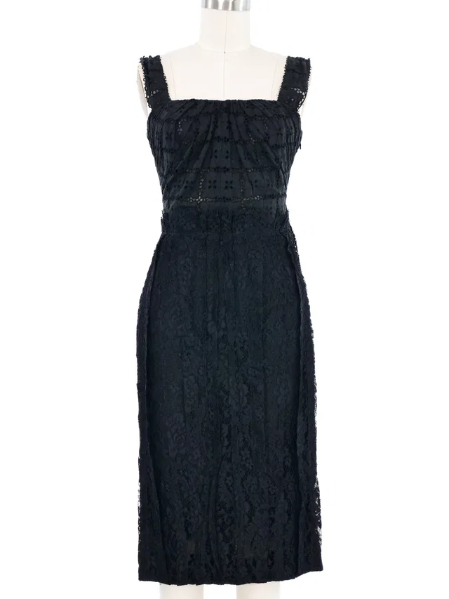 Dolce & Gabbana Eyelet Lace Up Dress in Silk from Arcade Vintage