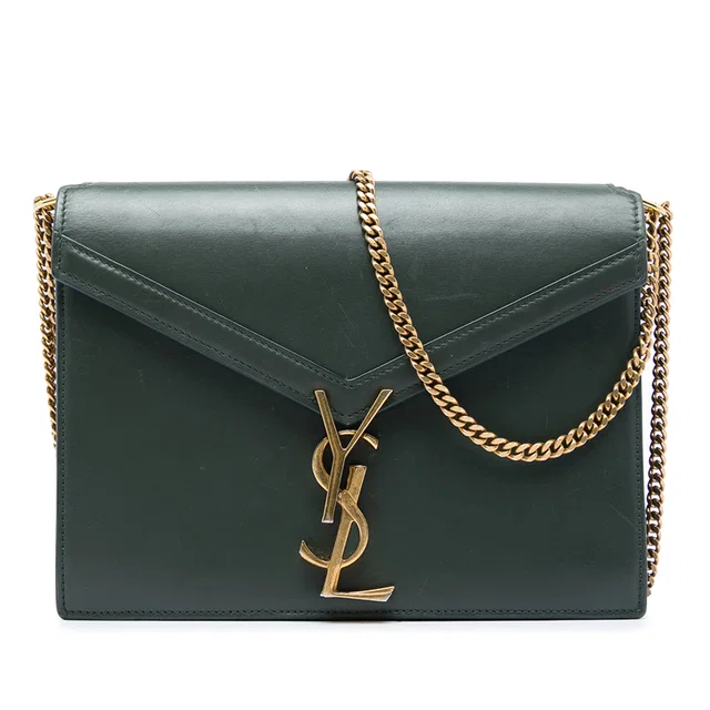 Green Saint Laurent Smooth Calfskin Monogram Cassandra Clasp Bag in Green Calfskin from Designer Revival