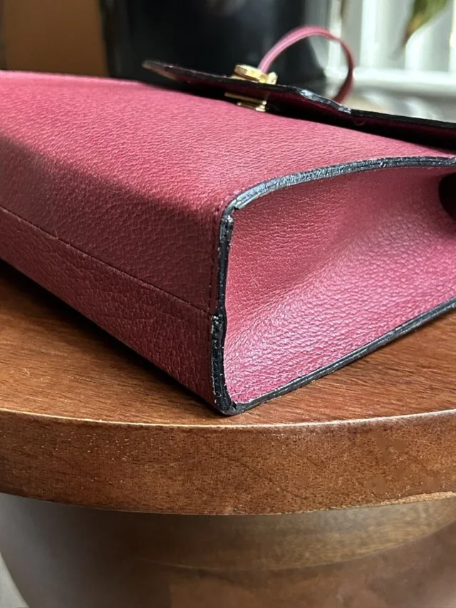 Valentino Garavani Double Strap Textured Leather Shoulder Bag, Burgundy in gold|red Leather from Poshmark, photo 15 of 15