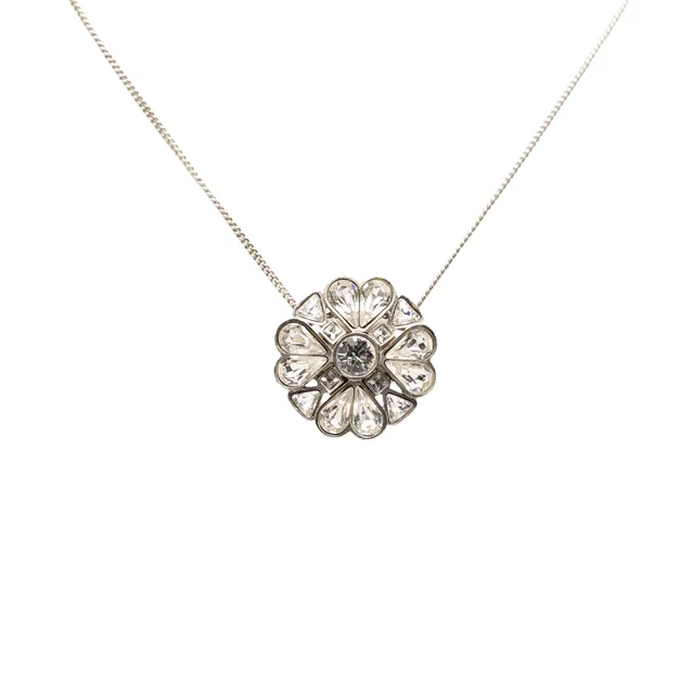 Silver Chanel CC Brass Strass Clover Pendant Necklace in Silver from Designer Revival