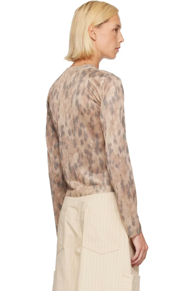 GANNI Beige Printed Metallic Cardigan, photo 3 of 4 from SSENSE