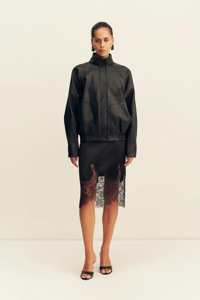 Shona Joy KENNEDY FUNNEL NECK FAUX LEATHER JACKET - BLACK from Shona Joy, photo 1 of 1