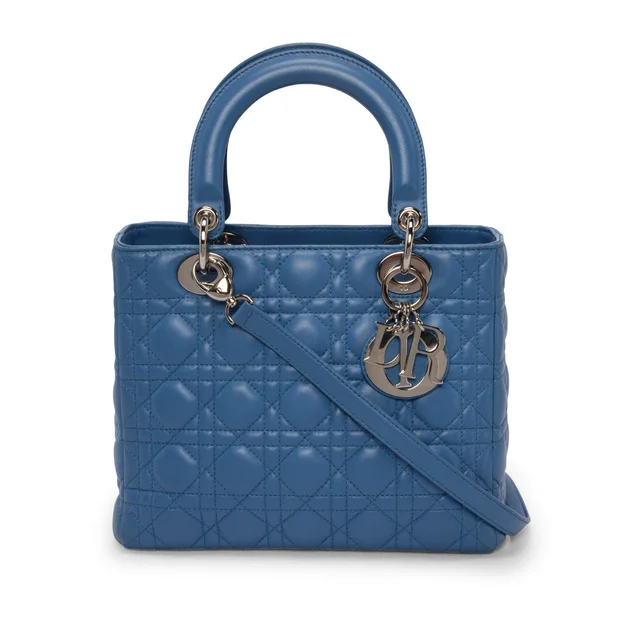Dior Cannage Medium Lady in Blue Lambskin from Blue Spinach