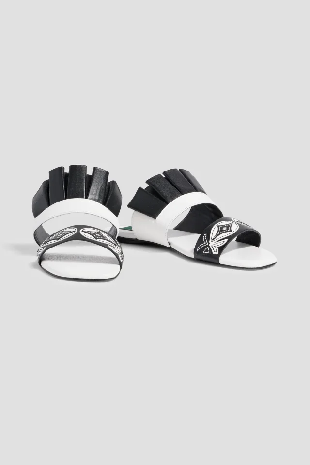 Pucci Embroidered Leather Flat Sandals, photo 2 of 4 from THE OUTNET