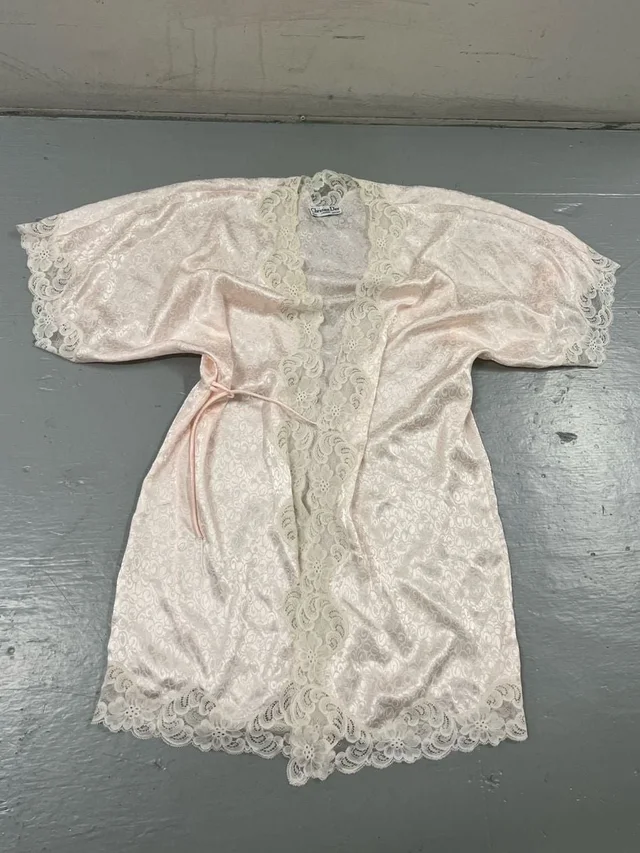 Dior Vintage Lingerie Pink Satin Floral Jacquard Lace Trim Robe in pink Satin from Poshmark